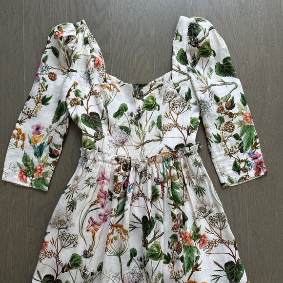 Cara Cara Blue Hill Whimsical Ivory Midi Dress Floral Linen Ruffle Tier - Size 4 - Picture 6 of 10